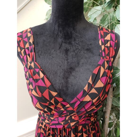 APT.9 Flared Dress Women Large Multi Geometric Print Pleated Skirt Surplice Neck - Picture 12 of 13